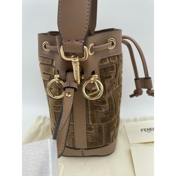 NEW FENDI MON TRESOR VELVET LEATHER BUCKET SHOULDER BAG PURSE AUTHENTIC! - Picture 7 of 11